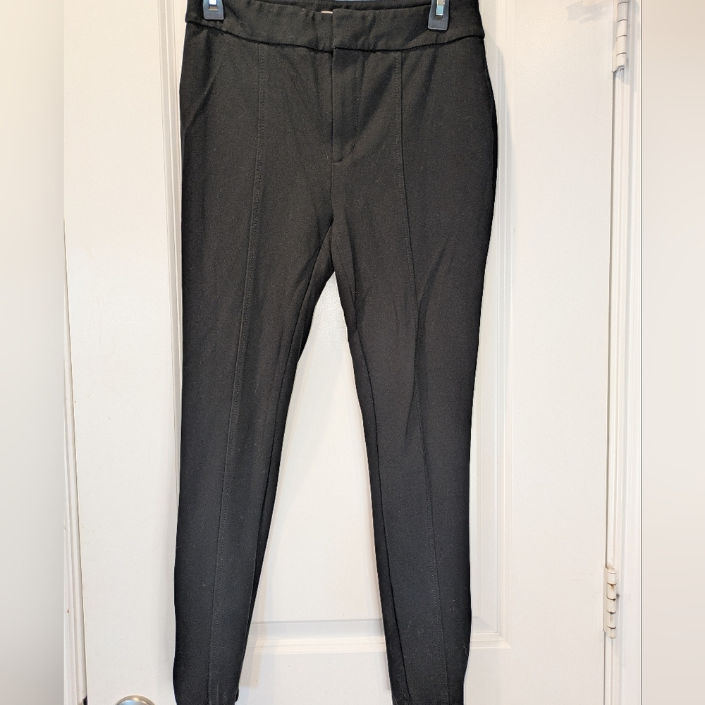 Anthropologie Essential Slim Black Ankle Pants Size 4 Zip Hem Stretch